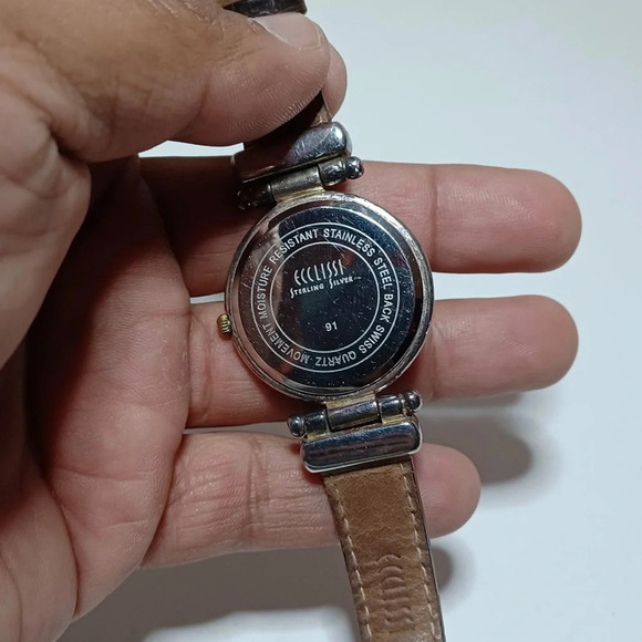 Sterling Silver - ECCLISSI Brown Leather 9" Adjustable Watch Bracelet ticking - Picture 5 of 6